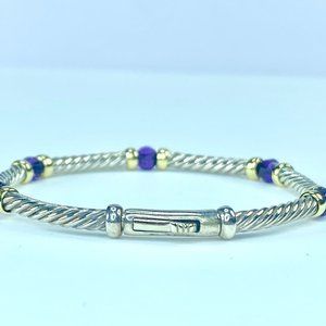 David Yurman 5 station Amethyst 18K  Gold sterling silver Youth bracelet JR8233